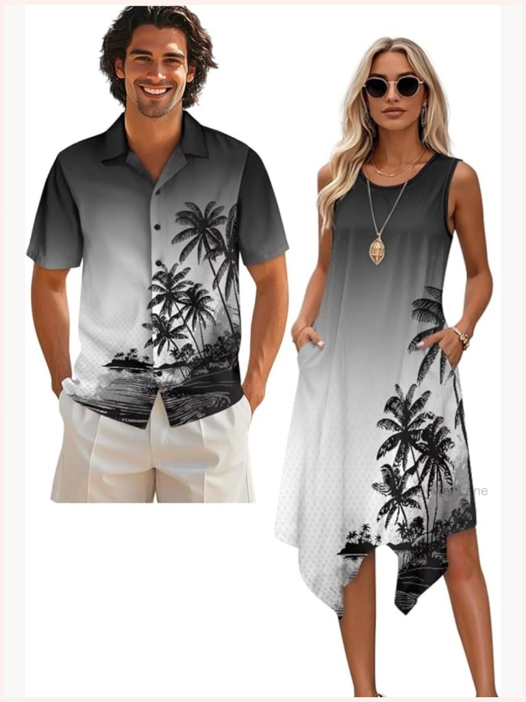 Couples Matching Outfits Sleeveless Dress & Button Down Shirt Set